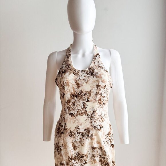 Lioness Brown Floral High Slit Maxi Dress S - Picture 3 of 8